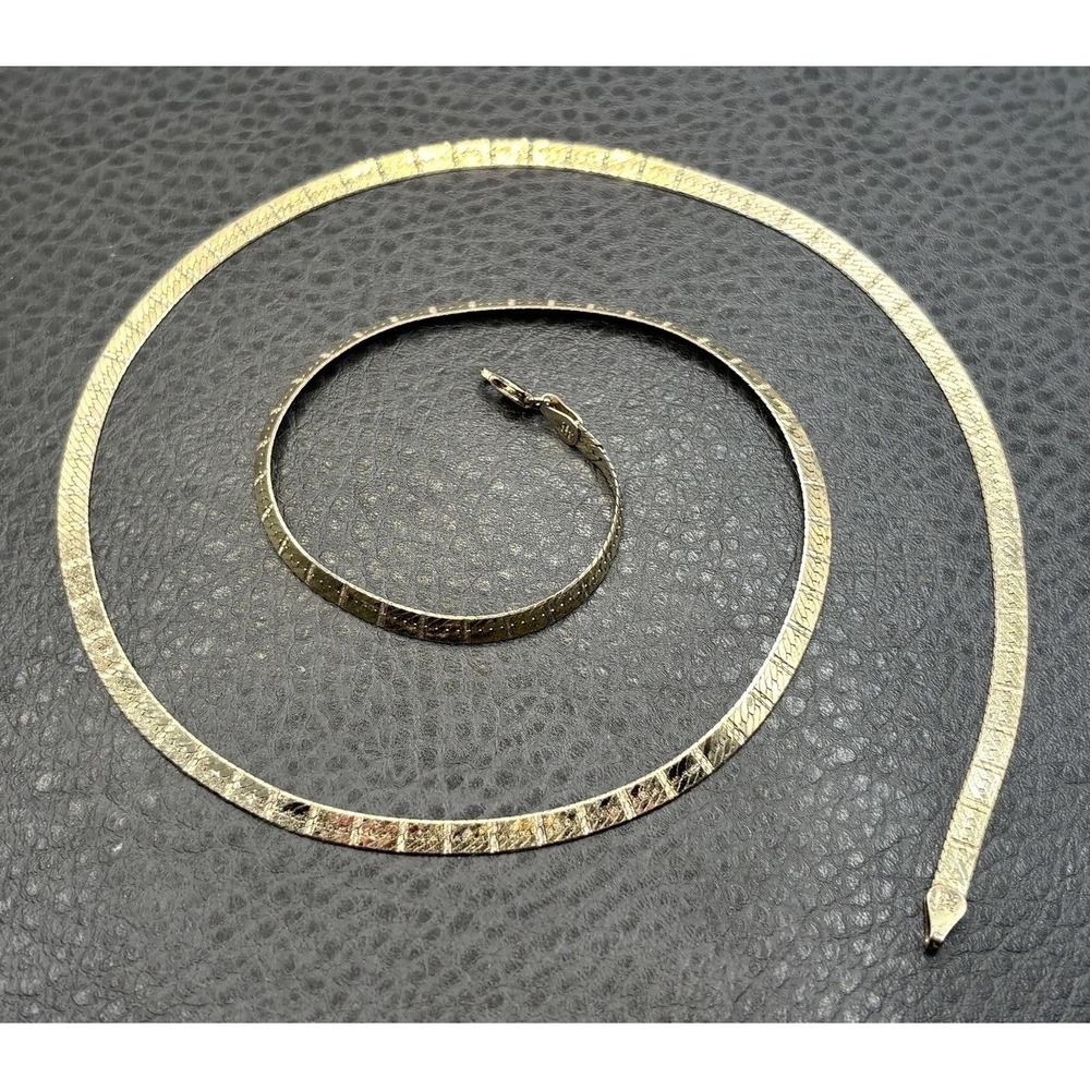 VTG MBC Italian Vermeil Sterling Silver Herringbone Reversible Chain Necklace